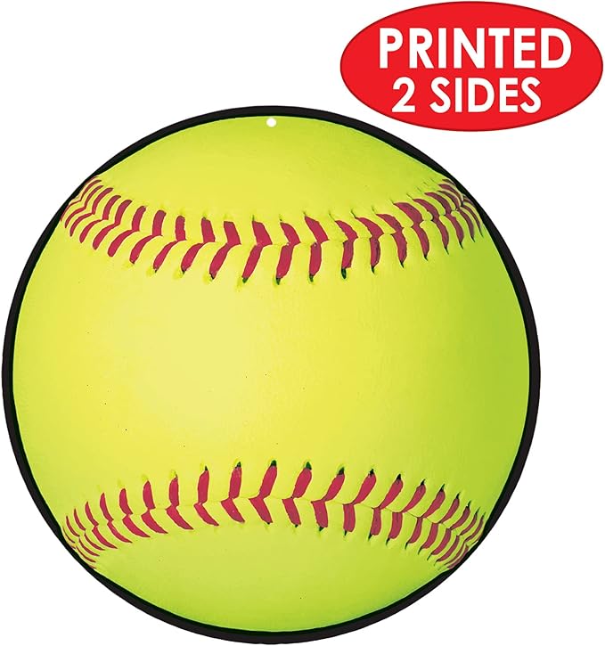 Beistle 6-Piece Softball Cutouts in Yellow, Sports Themed Party Decorations, Game Day Party Supplies, Softball Themed Party Accessories, 10"
