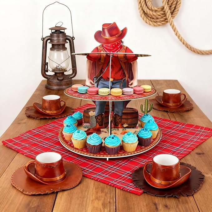 Western Cowboy Cupcake Stand Party Decorations Western Theme Birthday Cupcake Holder Cowboy Theme Cake Holder Birthday Dessert Stand for Wild West Baby Shower Party Supplies