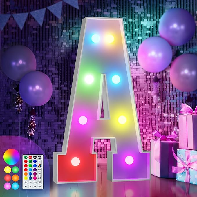 imprsv 3FT Colorful Marquee Letters A, 18 Colors Large Light up Letters Alphabet Sign with Remote, Big Marry Me Sign, Birthday Party Decorations Anniversary Wedding Decoration