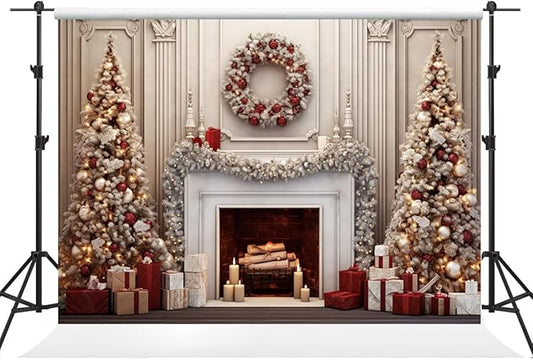 Kate 10×6.5ft Christmas Backdrop Photography Christmas Tree Wreath Fireplace Candle Xmas Background Studio Props for Photo Video