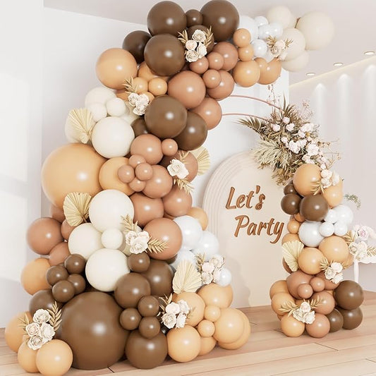 DBKL Brown Balloon Garland Arch Kit with Different Size Nude Coffee Brown Ivory White Boho Tan Neutral Balloons for Woodland Teddy Bear Baby Shower Jungle Safari Birthday Party Decorations