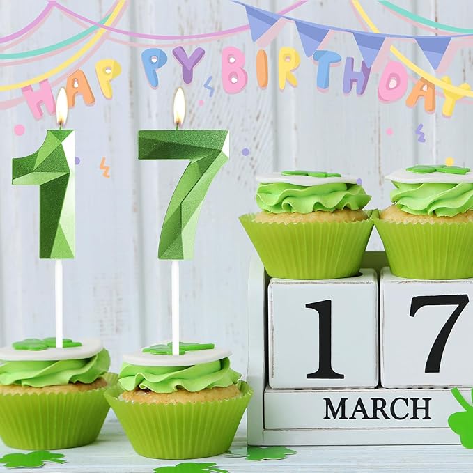 Yiran Number 14 Candles,14th Birthday Candles,Green Happy Birthday Candle for Cake,3D Design Cake Topper Decorations for Girl Women Pet Birthday Party Wedding Anniversary Celebration Supplies