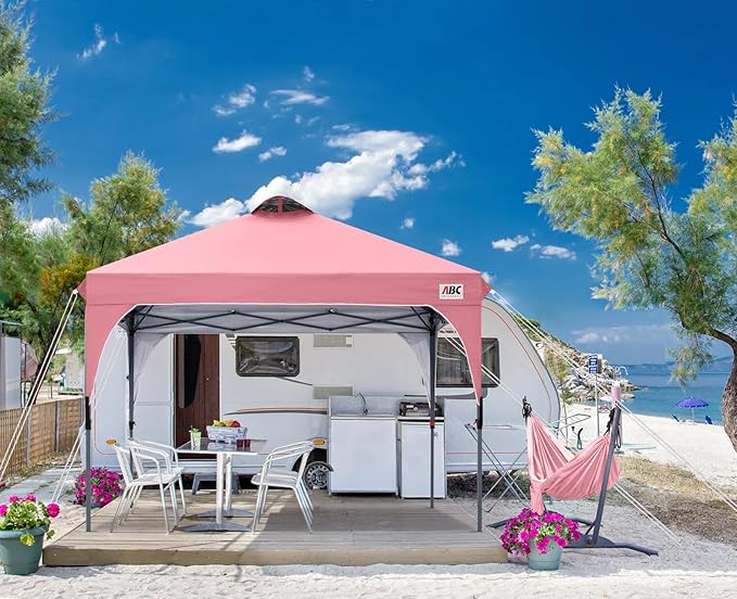 ABCCANOPY Outdoor Pop up Canopy Tent, 10x10 Instant Portable Canopy for Camping, Beach, Backyard,Pink