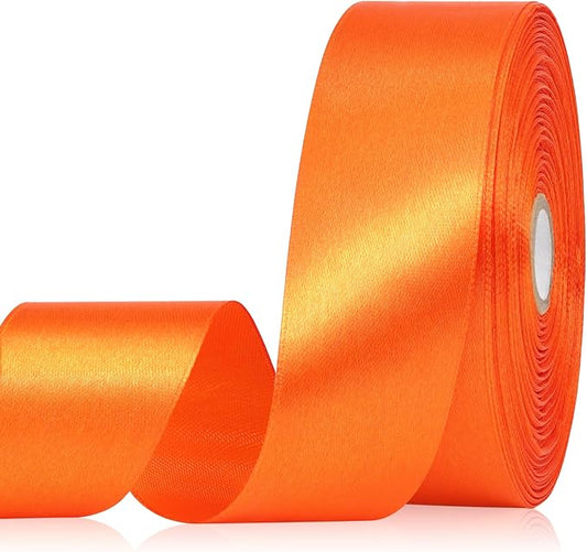 Orange Ribbon 1-1/2 Inch, 60 Yards Orange Satin Ribbon for Gift Wrapping, Fabric Ribbon for Flower Bouquet Crafts Halloween Christmas Thanksgiving