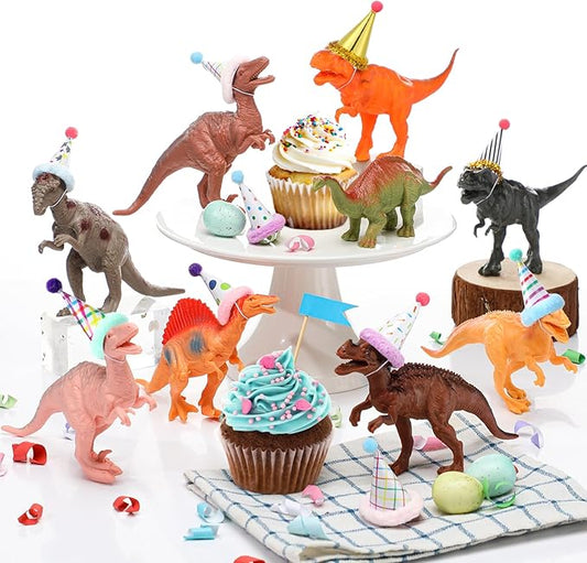 Colingmill 18 Pcs Dinosaur Birthday Party Decorations Animal Cake Toppers Mini Birthday Hat Figure Model for Animals Themed Party