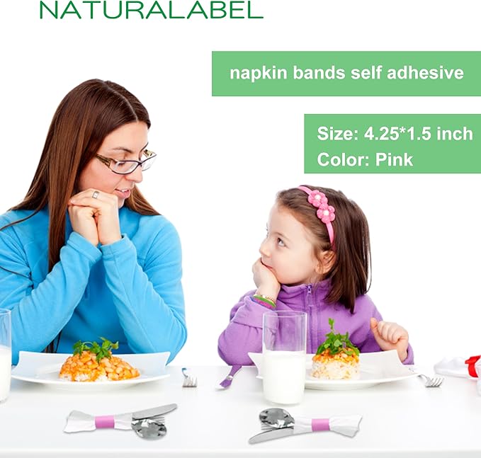 NATURALABEL 2000 PCS Paper Napkin Rings with Box, Self-Adhesive Napkin Bands, for Family Reunion, Birthday Party, Wedding, Celebration (Pink)