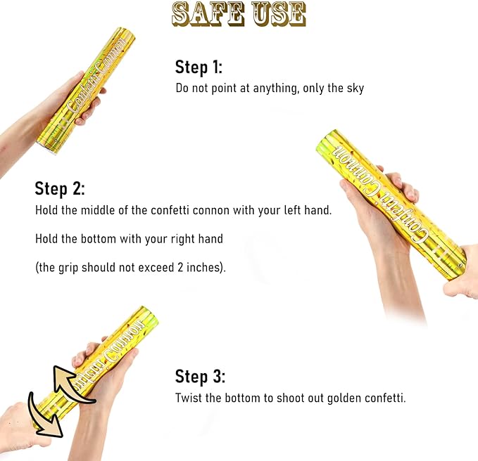 Confetti Poppers [5 Pack] 12 Inch Gold Confetti Cannons | Perfect for Graduation, New Year’s Eve, Weddings, Birthday Parties & All Celebrations | Gold Mylar Confetti for Festive Occasions