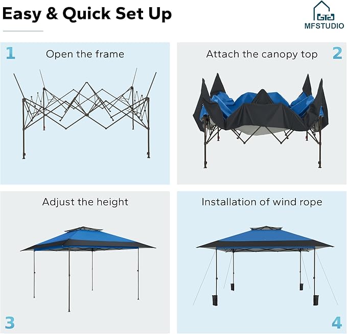 MFSTUDIO 13x13 Outdoor Pop Up Canopy Tent,Easy Set up Straight Leg Outdoor Canopies One Push Folding Instant Shelter Tents for Beach,Party and Camping, 169 Sq. Ft of Shade