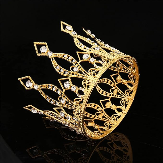 Crown Cake Topper Rhinestone Crystal Handmade Tiara Cake Decoration for Baby Shower Birthday Wedding Party Favors (Gold)