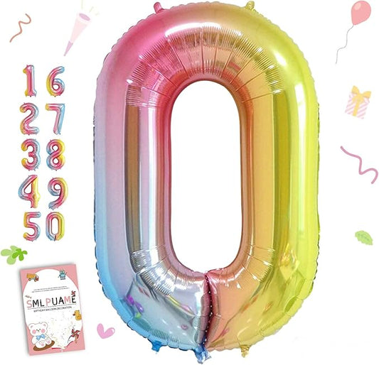 40 Inch Number Balloons 0-9 Rainbow Gradient Large Number 0 Balloons, Digital Balloons for Birthday Party Celebration Decorations, Helium Foil Number Balloons for Wedding Anniversary