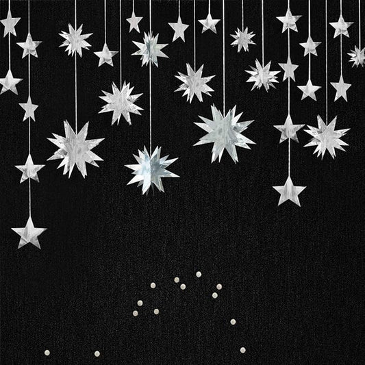 pinkblume Silver Star Garland Party Decorations Kit 3D Stars Metallic Bunting Banner for Holiday Xmas Birthday Wedding Baby Shower Hanging Decorations for Christmas Nursery Decor Clearance(4 Set)