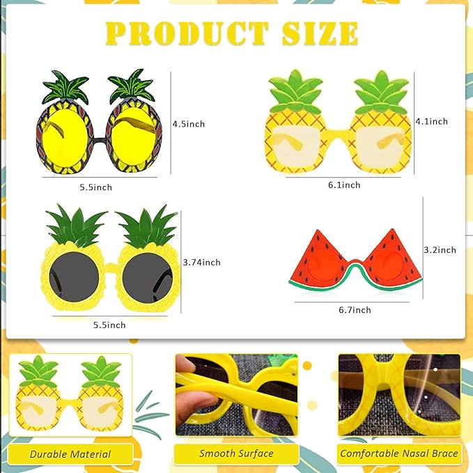 12 Pieces Fruit Eyeglasses Tropical Pineapple Glasses with 12 Styles,Hawaiian Fruit Funny Shape Eyeglasses Pineapple Party Favors for Hawaiian Summer Beach Luau Theme Party Supplies