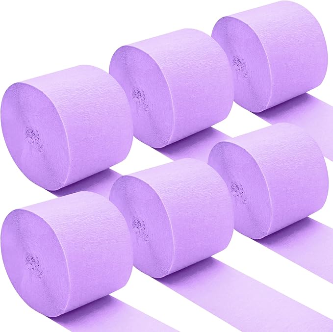 Oun Nana Lavender Purple Crepe Paper Streamers Party Decorations, 6 Rolls 738 Ft Party Streamers for Birthday, Baby Shower, Wedding, Graduation, Backdrops, Ceilings and DIY Crafts