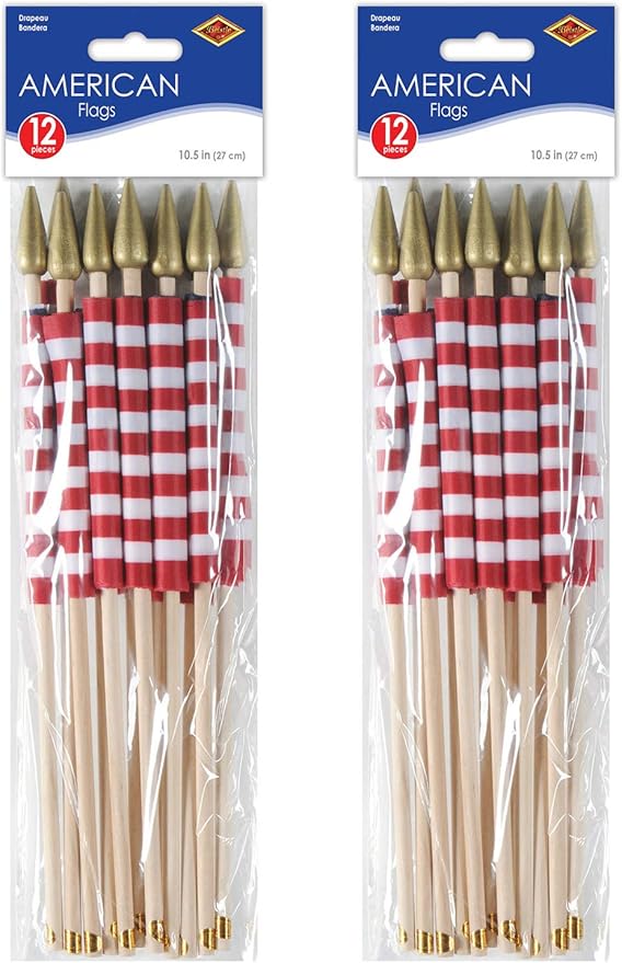 Polyester Fabric American Flags With Wooden Sticks 24 Piece Patriotic Decorations 4th Of July Labor Day Party Supplies