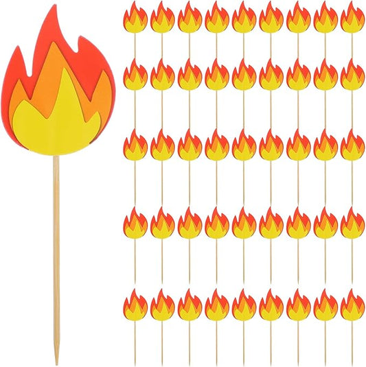 LUOZZY 50 Pcs Fire Flame Cake Topper Creative Flame Cupcake Picks Fire Rescue Theme Birthday Cake Cupcake Decorations
