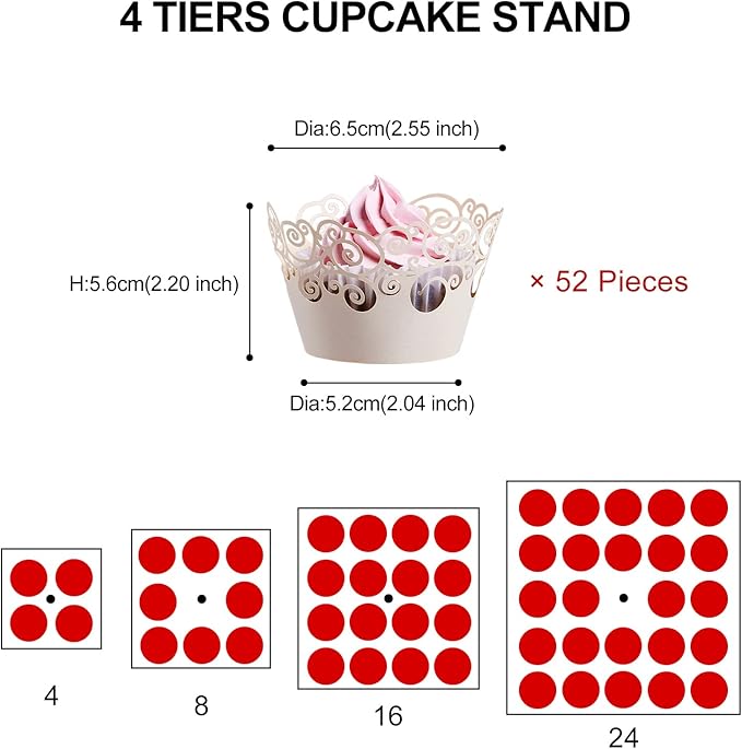 AMEITECH Cupcake Stand with Base, 4-Tier Square Acrylic Cupcake Display Stand Dessert Tower Pastry Stand Premium Cupcake Holder for Wedding Birthday Theme Party - Transparent