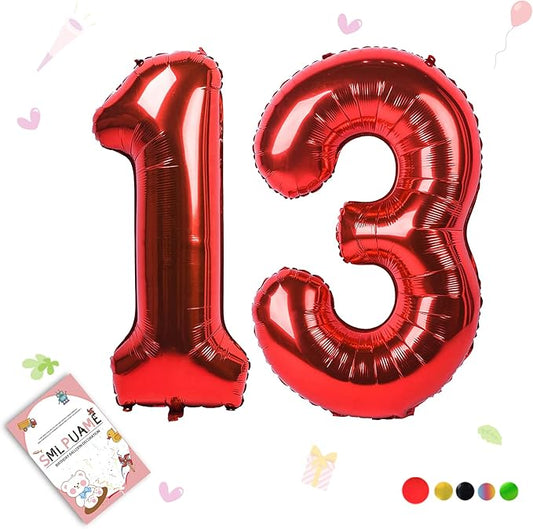 40 inch Number Balloon 0-9 Red Large Number 13 Balloons,Digital Balloons for Birthday Party Celebration Decorations Supplies, Helium Foil Number Balloons for Wedding Anniversary