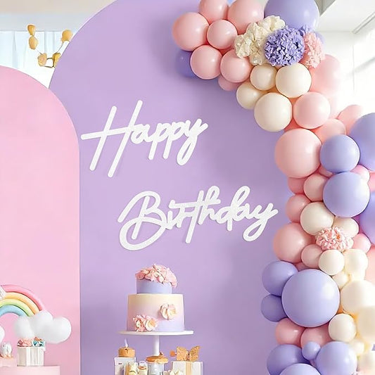 CANREVEL Happy Birthday Sign for Backdrop, Glitter Felt White Happy Birthday Banner, White Birthday Party Decorations for Girl Boy Women Men, Wall Decor Balloon Arch Photo Prop