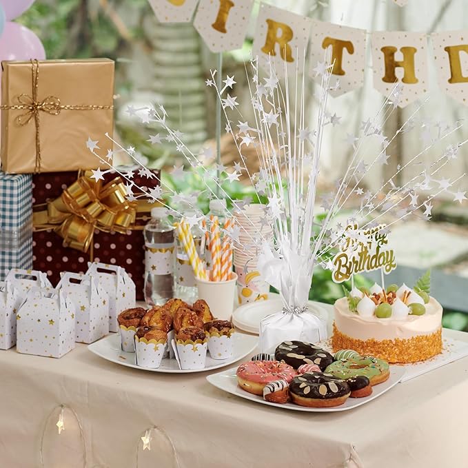 Crowye 6 Pcs Metallic Foil Spray Centerpiece Party Star Decoration Table Decor for Birthday Wedding Graduation Bachelorette Spring Party Holiday(White,Small Star)