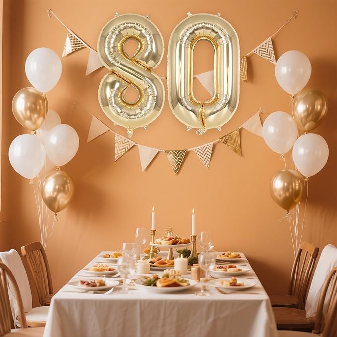 Champagne Gold Large Number 80 Balloon, 40 Inch Light Gold Foil Helium Number Balloons, Giant Mylar Number 80 Balloons for 80 Years Old Birthday Party Anniversary Decorations (Champagne Gold 80)