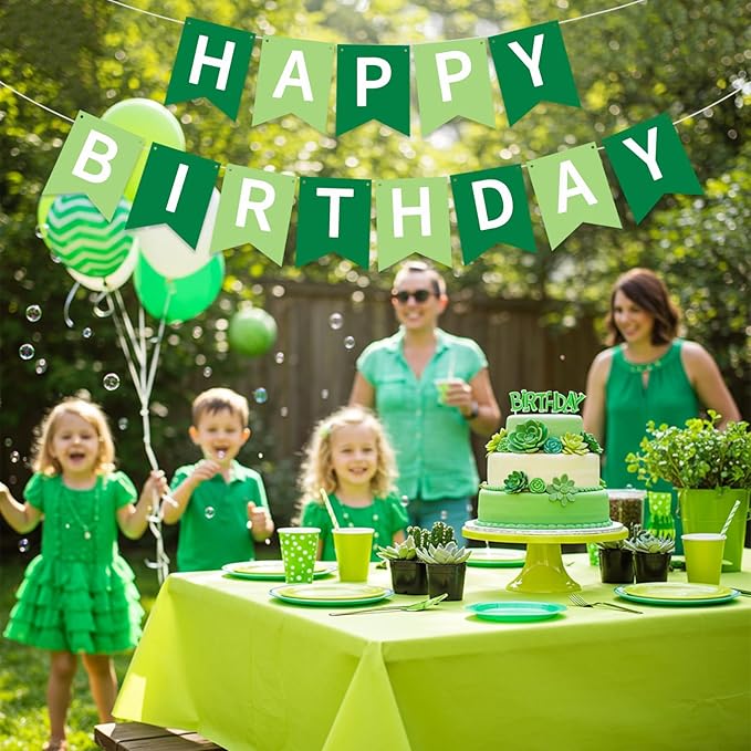 Happy Birthday Banner Pre-Strung Birthday Decorations Birthday Party Backdrop Sign Garland Party Supplies for Women Men Boys Girls,NO-DIY Green
