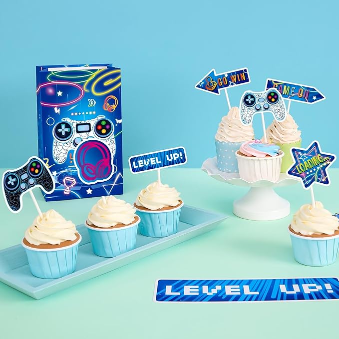 WERNNSAI 35 PCS Video Game Cupcake Toppers - Gaming Cake Toppers Game Birthday Party Cake Decorations for Kids Boys Gamer Cupcake Toppers Game Party Favors Supplies Gaming Night Party Cake Decors