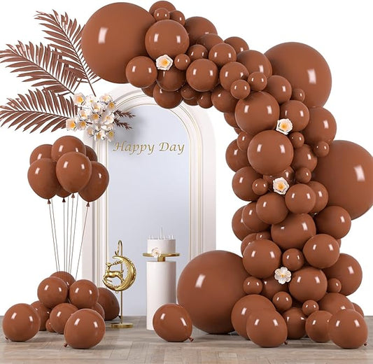 Voircoloria 130pcs Coffee Brown Balloons Different Sizes 18" 12" 10" 5" Tan Latex Balloon Garland Arch Kit for Birthday Baby Shower Graduation Wedding Gender Reveal Anniversary Party Decorations