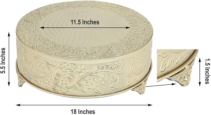 Efavormart 18" Gold Round Embossed Metal Cake Plateau Stand, Wedding Dessert Table Display Riser
