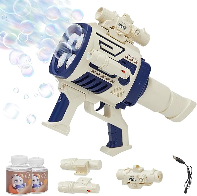 Houscly Bubble Gun for Kids Rechargable Bubble Blaster Blower Gun for Boys Girls Birthday Gift Bubble Machine Outdoors Toys for Summer Fun Wedding Party Easter Gift (Blue)