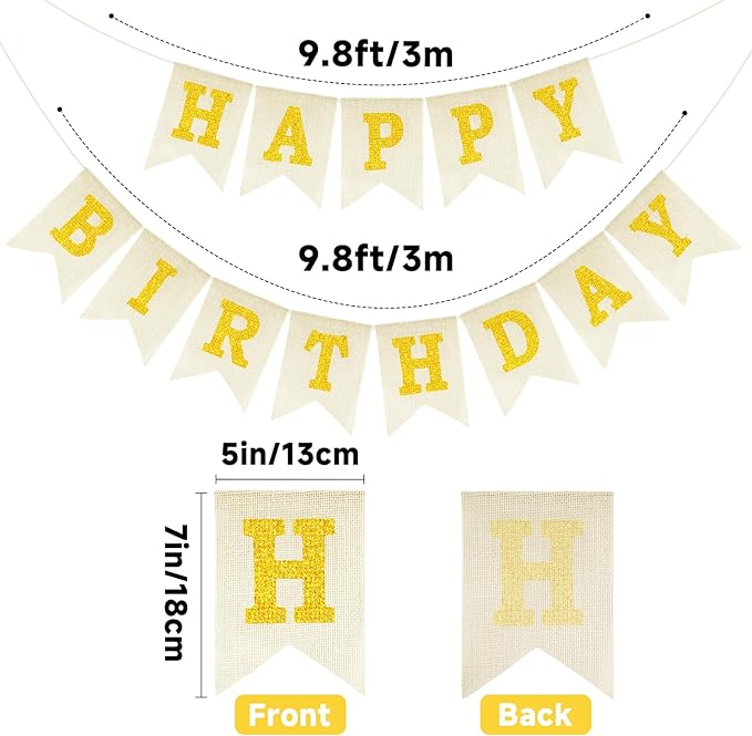 Anwyll Happy Birthday Banner - NO DIY Burlap Happy Birthday Banner Sign Happy Birthdays Party Decoration Happy Birthdays Banners Bunting for Women Men Girl Boy Celebration Party Backdrop(Glitter Gold)