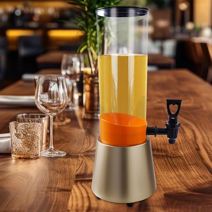 0.79 Gallon Beverage Dispenser With Champagne Gold Stand,Single Tank Water Ice Tea Beer Margarita Juice Drink Dispenser with LED White Light,Water Jar Dispenser with Spigot for Home Bar Parties