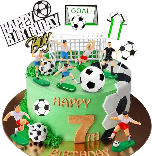 14pcs Soccer Cake Topper Soccer Cake Decorations Sports Ball Player Cake Decorations for Men Boy Football Sport Theme Birthday Party Suppplies