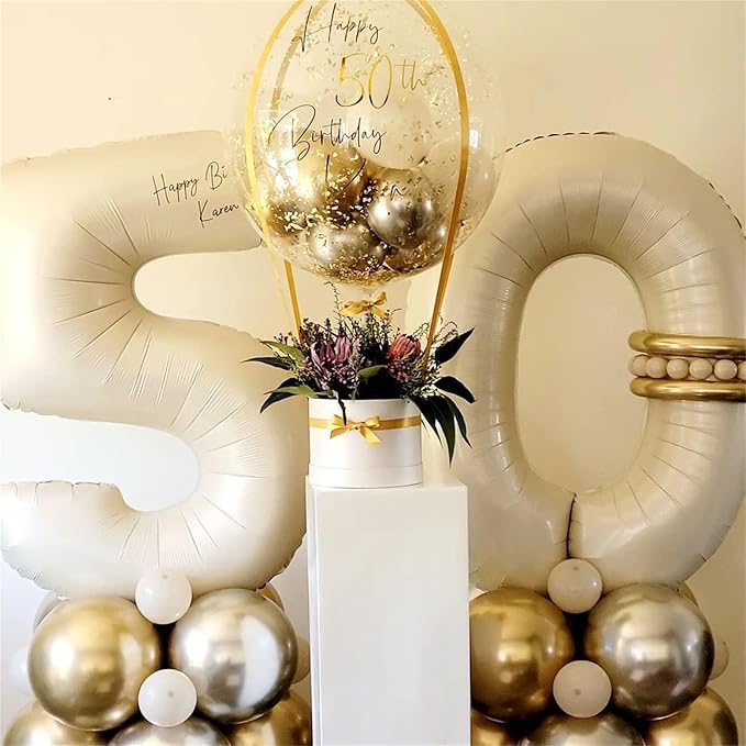 Cream Number Balloons, 40inch Large Beige Number 6 Foil Mylar Helium Balloons for Girls Women, Ivory White Self Inflating Number Balloons 0-9 for Men Boys Birthday Party Celebration Decoration