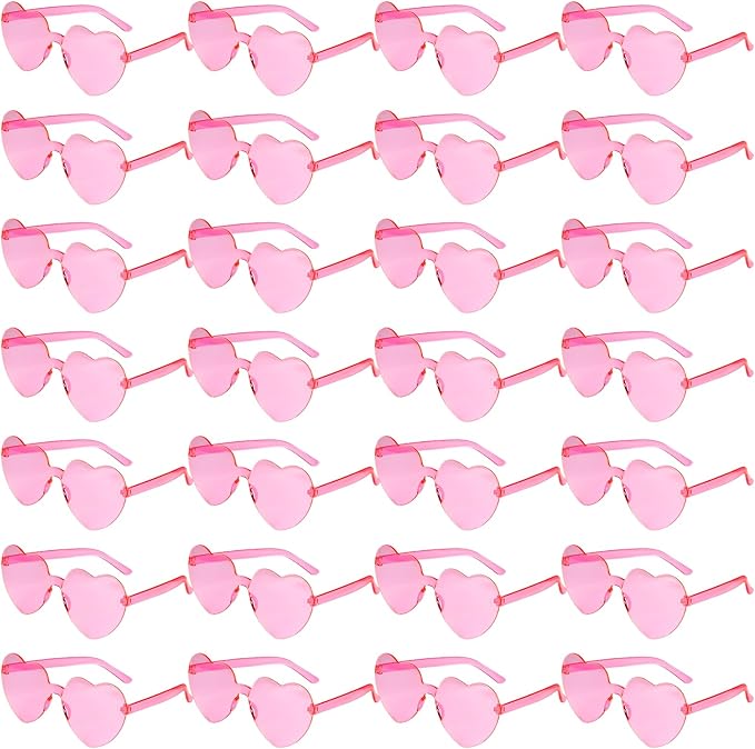 28 Pack Heart Shaped Sunglasses for Women Rimless Heart Glasses Bulk Mardi Gras Candy Color Sunglasses for Party
