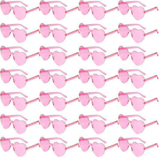 28 Pack Heart Shaped Sunglasses for Women Rimless Heart Glasses Bulk Mardi Gras Candy Color Sunglasses for Party