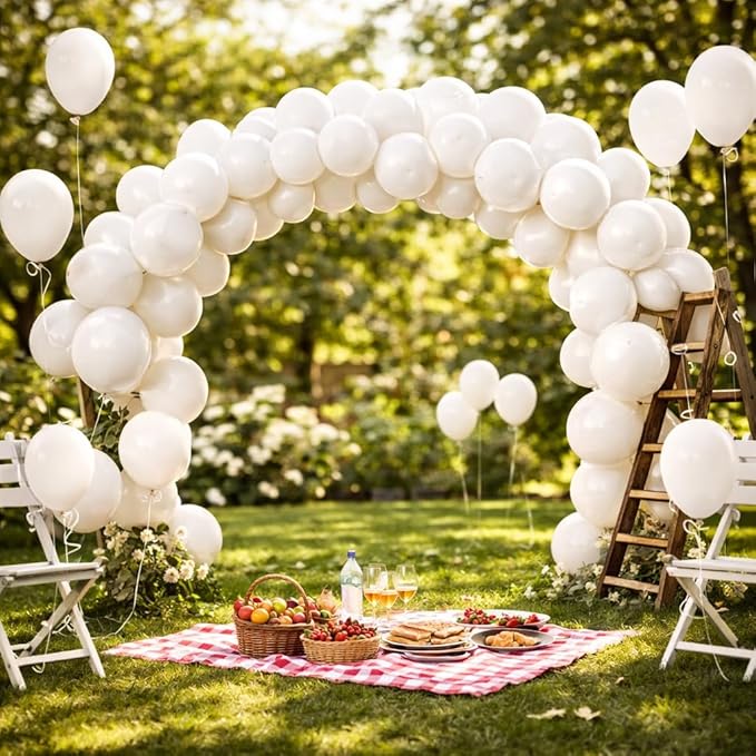 White Balloons 100 Pack, Latex Party Balloons, 12 Inch Round Helium Balloon for Wedding Birthday Christmas Bridal Shower, Elegant Backdrop Decorations