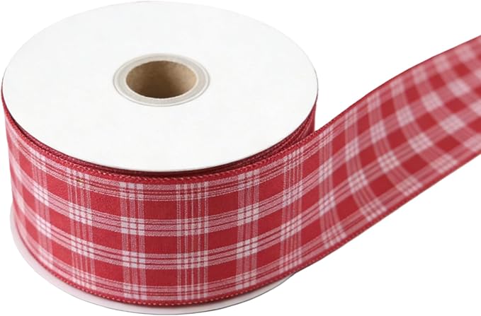 Meseey 4 Inch Red White Plaid Wired Ribbon 10 Yards, Christmas Buffalo Plaid Ribbon for Wreaths, Gift Wrapping, Christmas Tree, Crafts, Bows, Holiday Decor