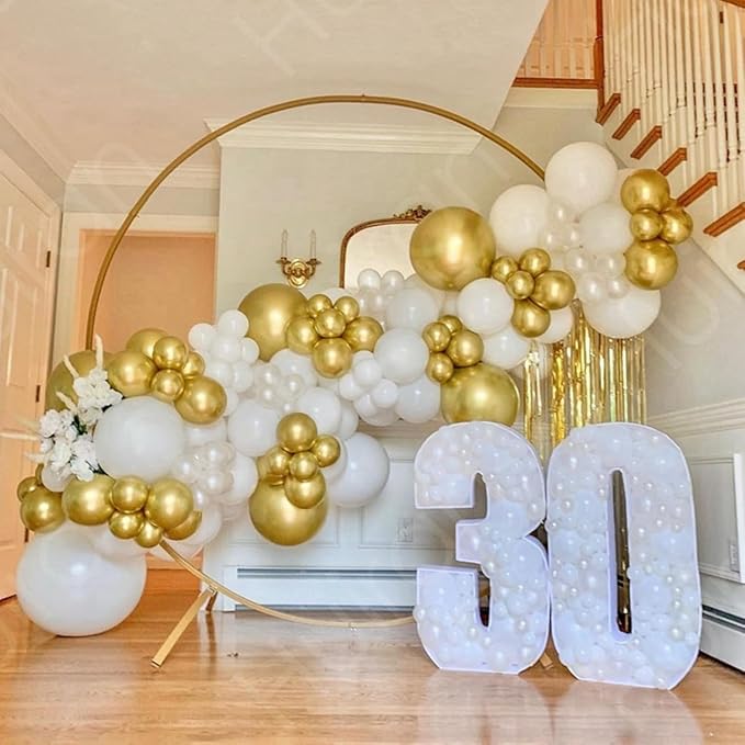 White and Gold Balloons Arch Kit, 131Pcs Gold Latex Balloons Different Size, Gold and White Balloons for Wedding, Engagements, Birthday, Bridal Shower, Anniversary
