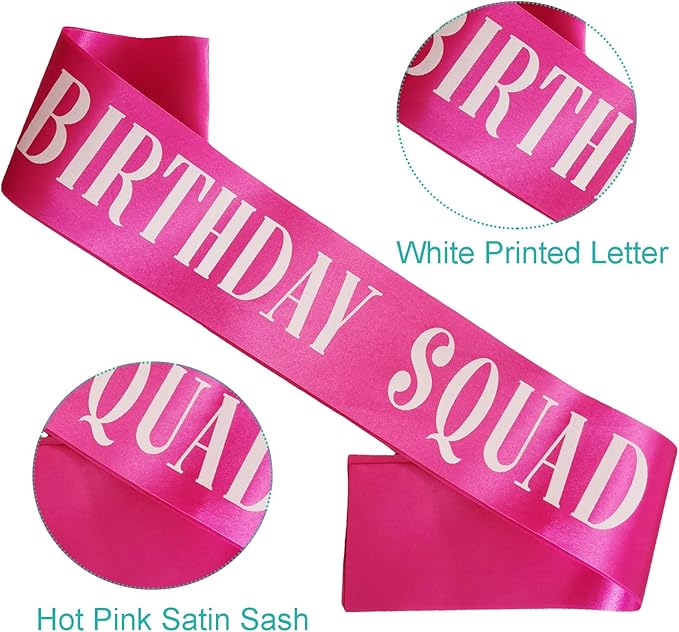 8PCS Birthday Squad Sashes, Hot Pink Birthday Sash Set for Women or Me Funny 16th 18th 21st 30th 40th 50th or Other Bday Party Favors Decorations