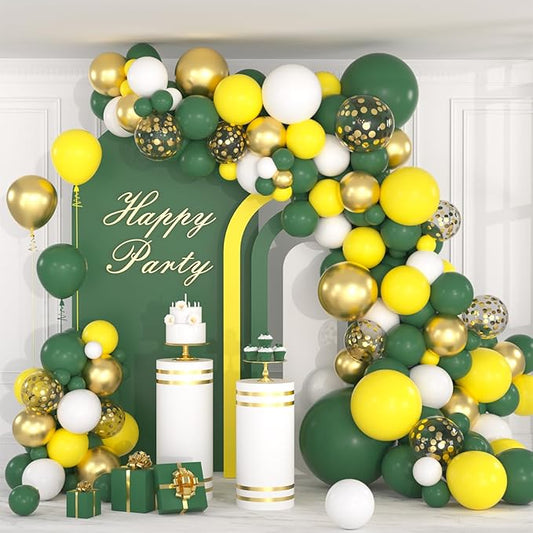 Dark Green, White, Metallic Gold, Yellow Balloons Set - 122PCS Tractor Party Supplies Latex Balloons for Tractor Birthday Baby Shower Farm yard Tractor Wedding Party Supplies