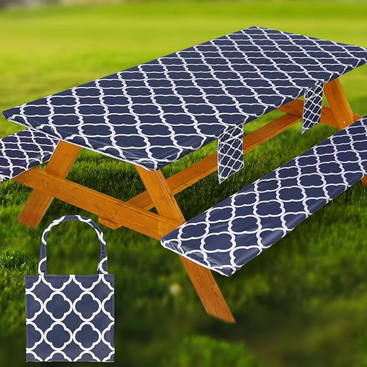 Fitted Picnic Table Cover with Bench Covers Waterproof Elastic Edges Rectangle Patio Tablecloth Outdoor Camping Essentials Stuff Rv Accessories Summer Trip Travel Supplies Party Camper Gifts, 6 ft