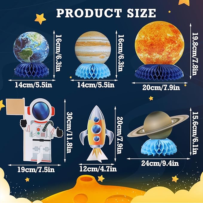 SUNBEAUTY 12 PCS Solar System Theme Honeycomb Centerpieces for Table Topper Outer Space Party Supplies Space Themed Party Decorations Space Birthday Decorations Galaxy Party Decorations