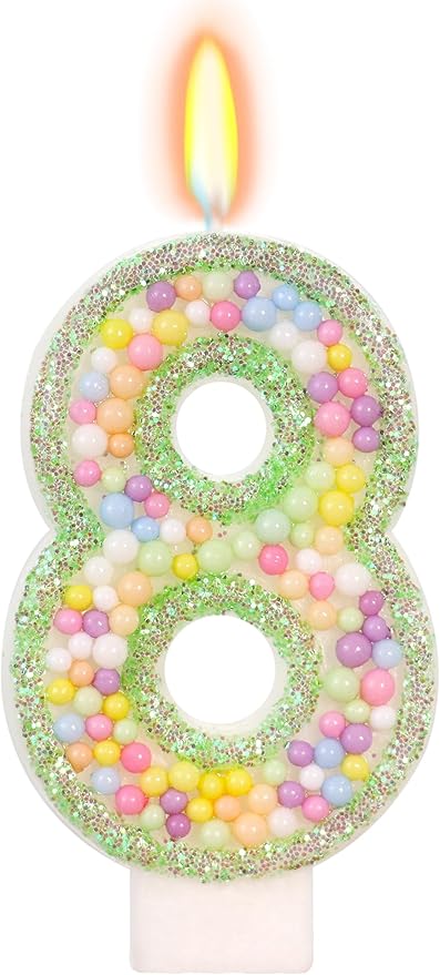 Birthday Candles - Number 8 Candle, Colorful Macaron Candles for Boys/Girls, Green Cake Decorations, Dinosaur Themed Party Supplies