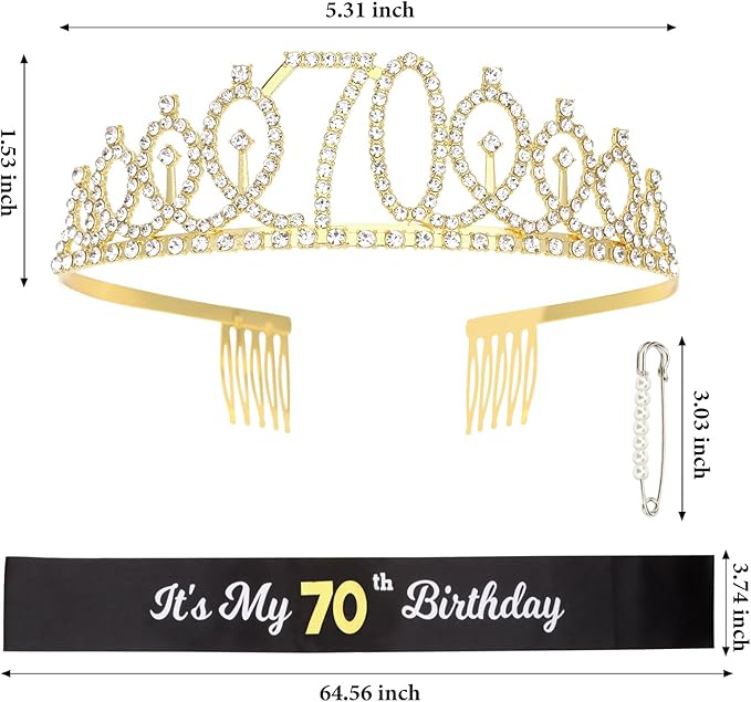 CAVETEE Gold Birthday Crown and Tiara for Women, Sash for Girls - Birthday Party Decoration