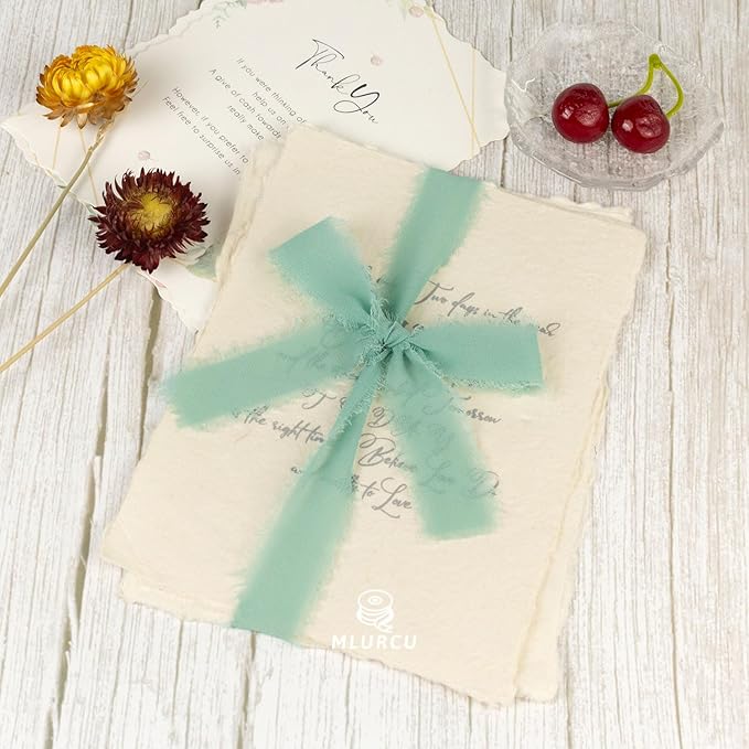 Dusty Green Chiffon Ribbon - 1 Inch x 21 Yards, Handmade Fringe, Silk, Boho Frayed, Gift Wrapping, Wedding Invitation, Bridal Flower Bouquets