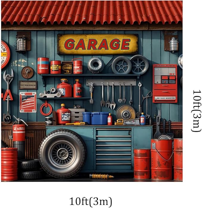 Kate 10x10ft Dad's Garage Decoration Photography Backdrops Vintage Automotive Parts Repair Shop Photo Background Children Baby Shower Backdrop