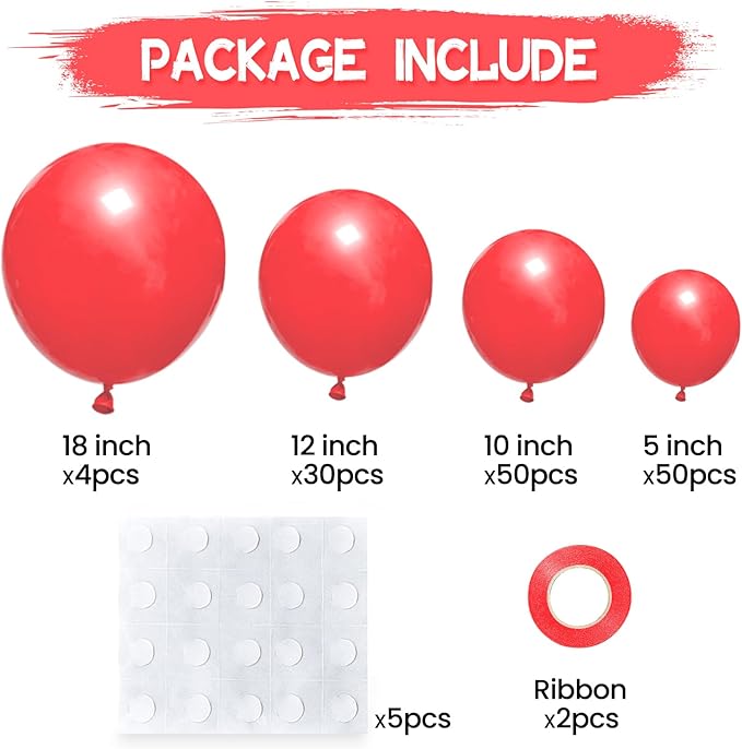 134Pcs Coral Red Balloons Different Sizes 5 10 12 18 Inch Red Balloon Latex Ballon for Birthday Wedding Baby Shower.