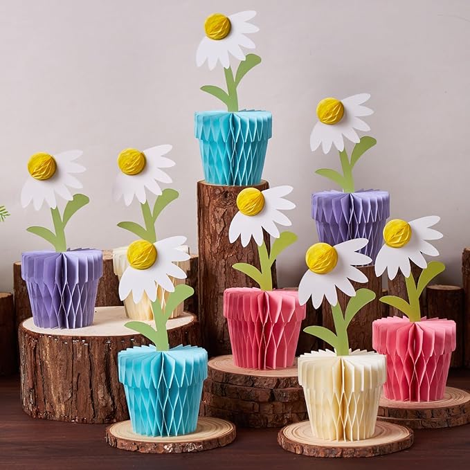 8PCS Daisy Honeycomb Centerpieces, Daisy Table Decorations, Daisy Flower Birthday Party Decorations for Home Office, Baby Shower, Wedding Spring Party Supplies(Purple Blue)
