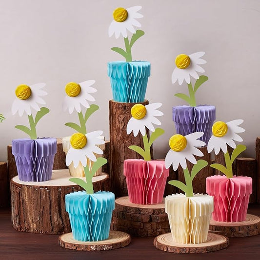 8PCS Daisy Honeycomb Centerpieces, Daisy Table Decorations, Daisy Flower Birthday Party Decorations for Home Office, Baby Shower, Wedding Spring Party Supplies(Purple Blue)