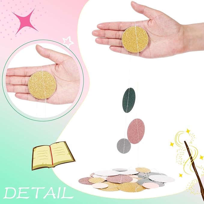 Outus 10 Pieces Colorful Circle Garland Banner Hanging Paper Dot Decorations for Classroom, Birthday Party, Baby Shower, Wedding Backdrop & Photo Booth Graduation Decor (Sage Green,Pink,Gold)